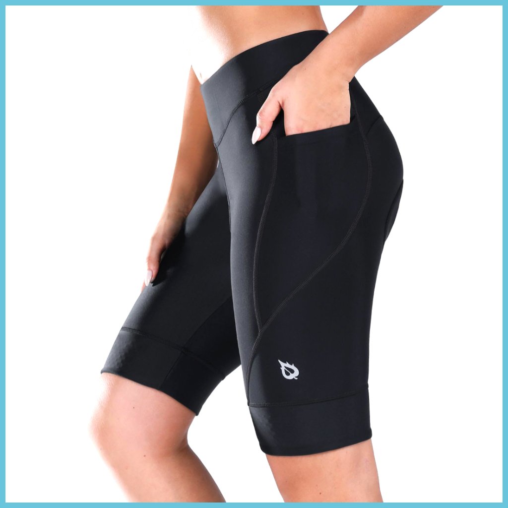4d Padded Cycling Shorts With Side Pockets, Wide Waistband, Upf50+